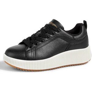 Brand New Women Black PU Synthetic Rubber Platform Sneakers Chunky Walking